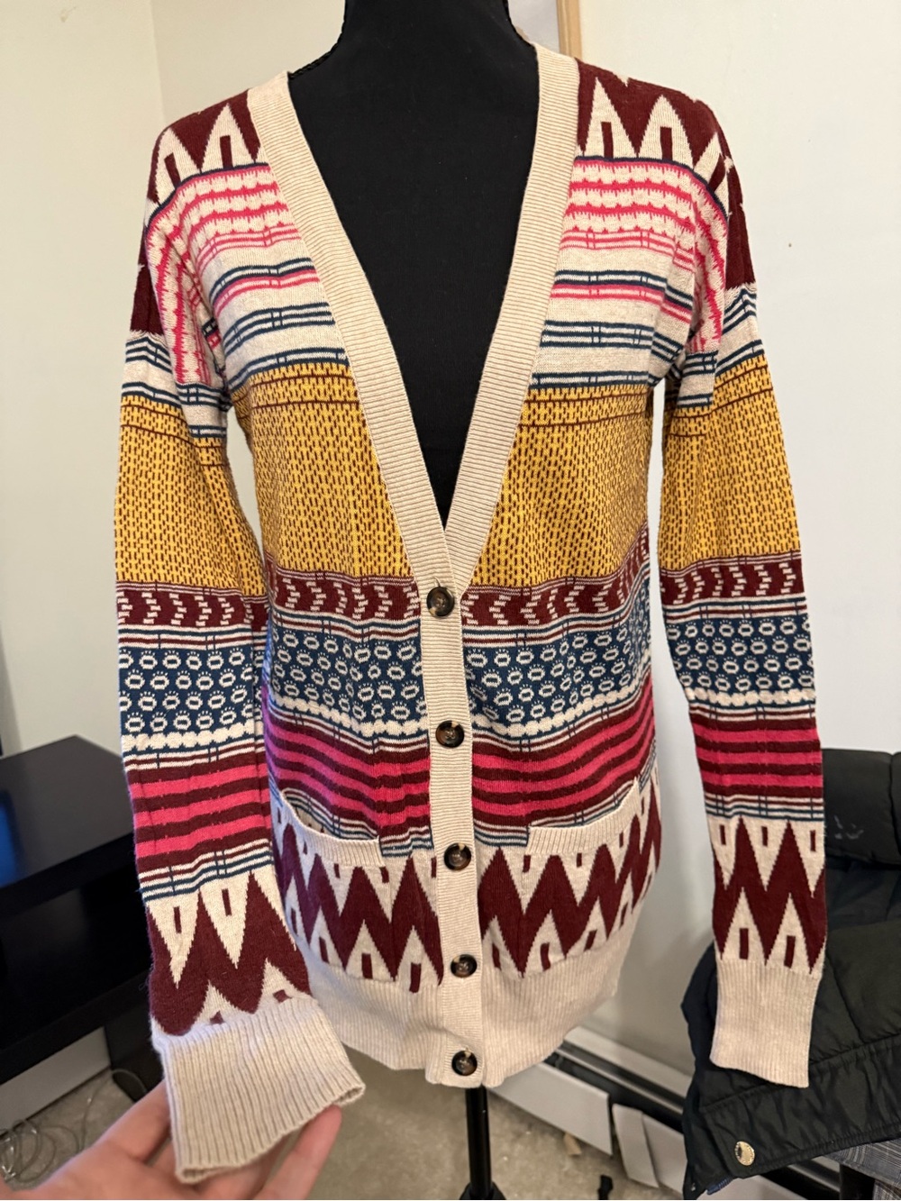 Mossimo S 100% Cotton Eclectic Grandpa Geometric Cardigan